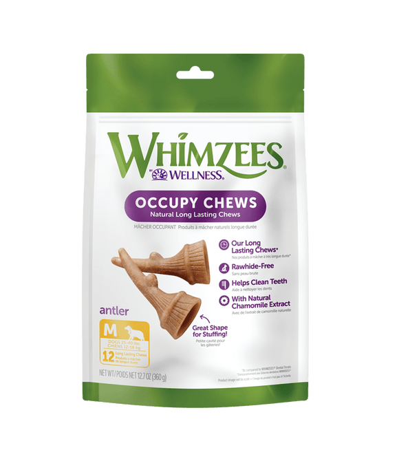 Whimzees Antler Natural Long Lasting Occupy Dog Chews Value Bag (Large - 12.7 oz)