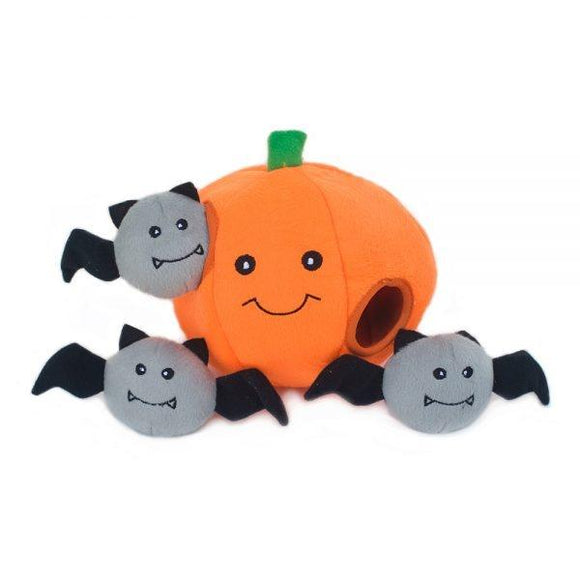 ZippyPaws Halloween Zippy Burrow Pumpkin with Bats Hide and Seek Puzzle Dog Toy