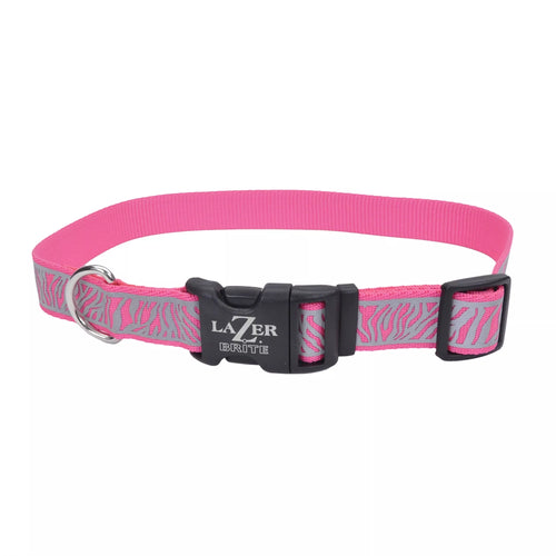 Coastal Pet Products Lazer Brite Reflective Open-Design Adjustable Collar Pink Xebra 3/8 x 8 - 12 (3/8 x 8 - 12, Pink Zebra)