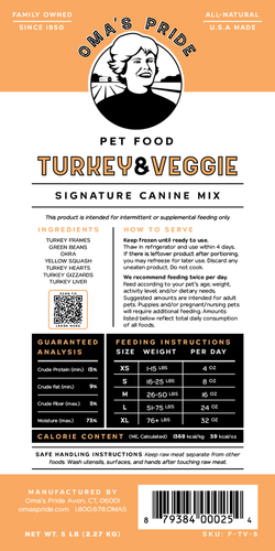Oma's Pride Dog Raw Signature Turkey & Veggie Mix (5 Lb)