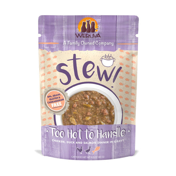 Weruva Cat Stew!  Too Hot to Handle Chicken, Duck & Salmon Dinner in Gravy (3.0 Oz - 12pk)