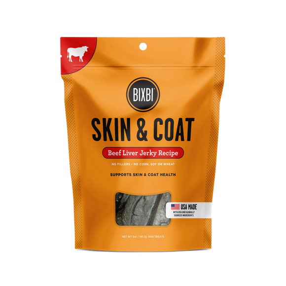 BIXBI® Skin & Coat Jerky Treats for Dogs – Beef Liver Recipe (5 oz)