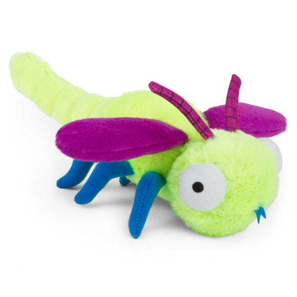 GoDog Dragonfly Chew Guard Squeaky Plush Dog Toy (Large, Lime)