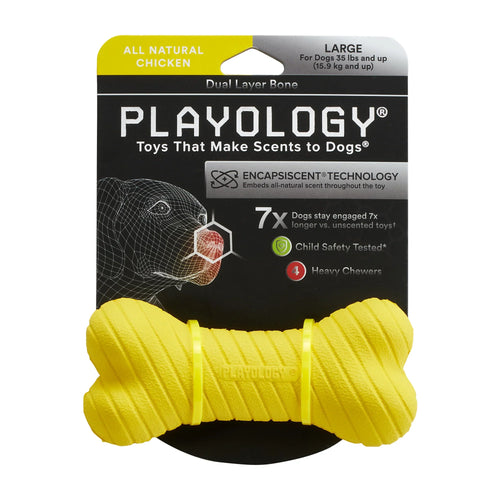 Playology Dual Layer Bone Dog Toy (Chicken Scent, Small)