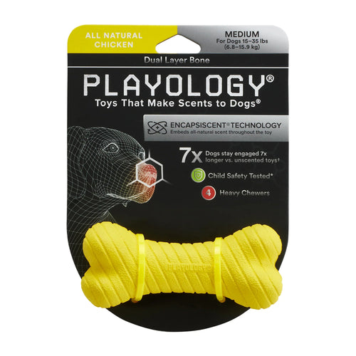 Playology Dual Layer Bone Dog Toy (Chicken Scent, Small)