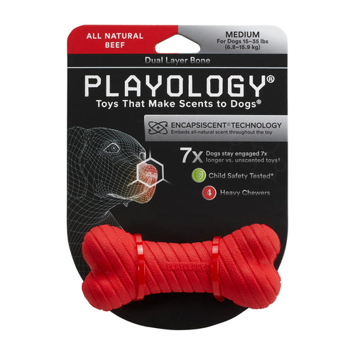 Playology Dual Layer Bone Dog Toy (Chicken Scent, Small)