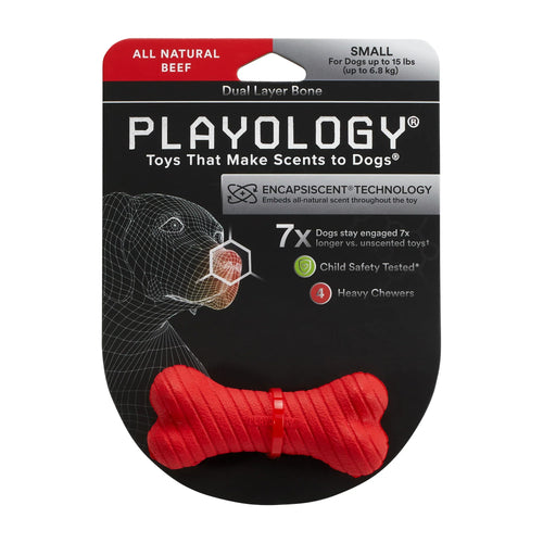 Playology Dual Layer Bone Dog Toy (Chicken Scent, Small)