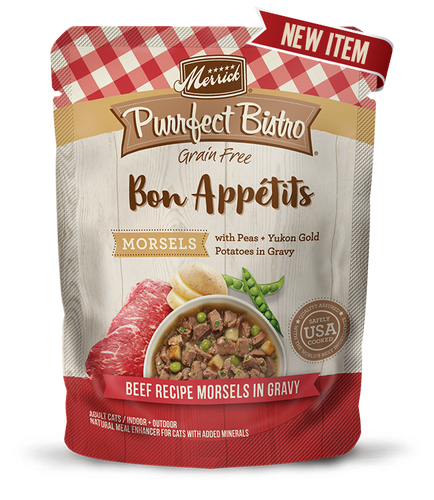 Merrick Purrfect Bistro Bon Appétits Beef Recipe Morsels in Gravy Cat Food (3-oz, 24 pack)