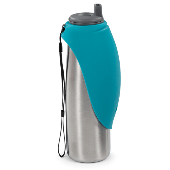 Messy Mutts Insulated Double Wall Dog Travel Water Bottle with flip up bowl