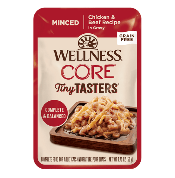 Wellness CORE® Tiny Tasters® Minced | Chicken & Beef Cat Wet Food (1.75 oz Pouches)