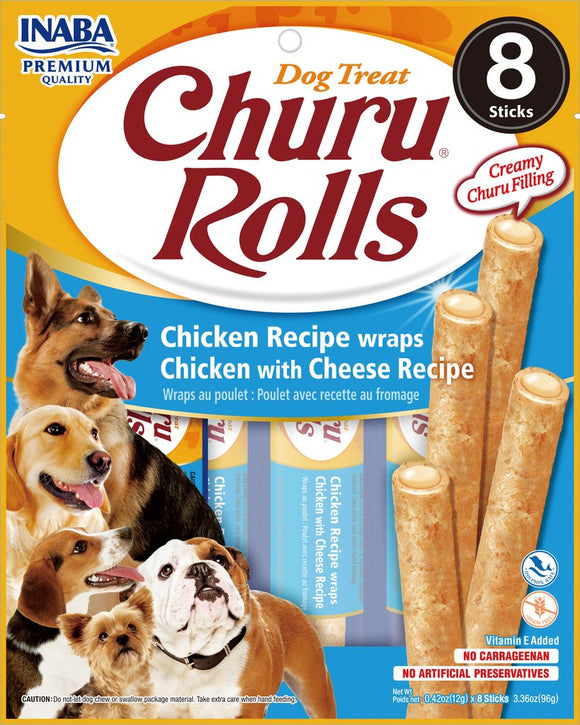 Inaba Churu Rolls Chicken with Cheese Dog Treats (8 Sticks)