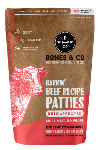 Bones & Co. Barkin' Beef Recipe Raw Frozen Patties Dog Food (6 Lb)