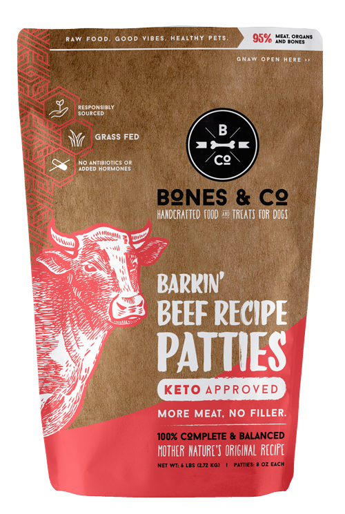Bones & Co. Barkin' Beef Recipe Raw Frozen Patties Dog Food (6 Lb)