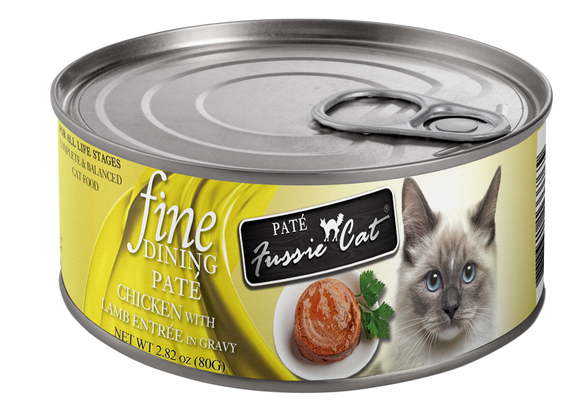 Fussie Cat Fine Dining - Pate - Chicken with Lamb Entree in Gravy (2.82 oz (80g) cans)