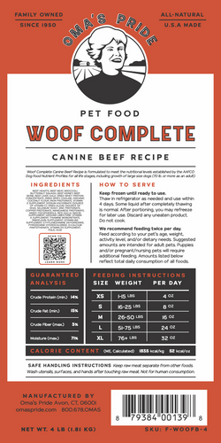 Oma's Pride Woof Complete Canine Beef Recipe (3 Lb)