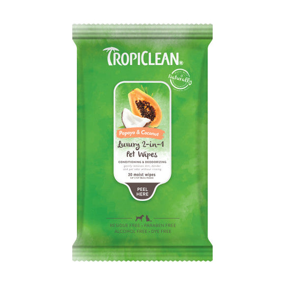 TropiClean Papaya & Coconut Luxury 2-in-1 Pet Wipes (100 Count)