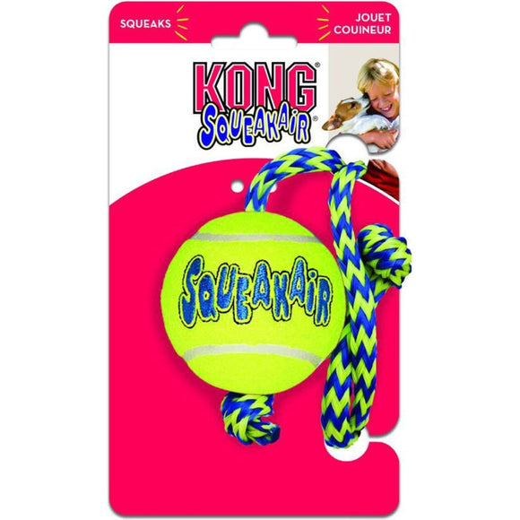 KONG SQUEAKAIR BALL WITH ROPE (MD, YELLOW)