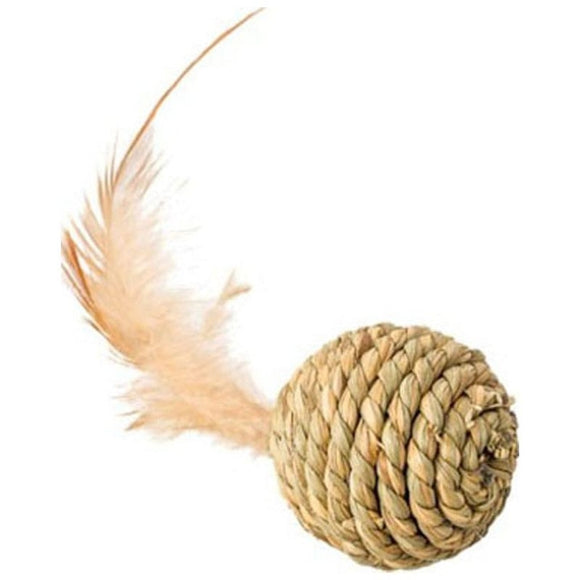 SPOT SEAGRASS BALL W/FEATHERS (4 IN, TAN)