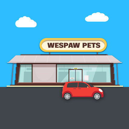 Curbside Pickupcartoon Wespaw Pets storefront with car outfront