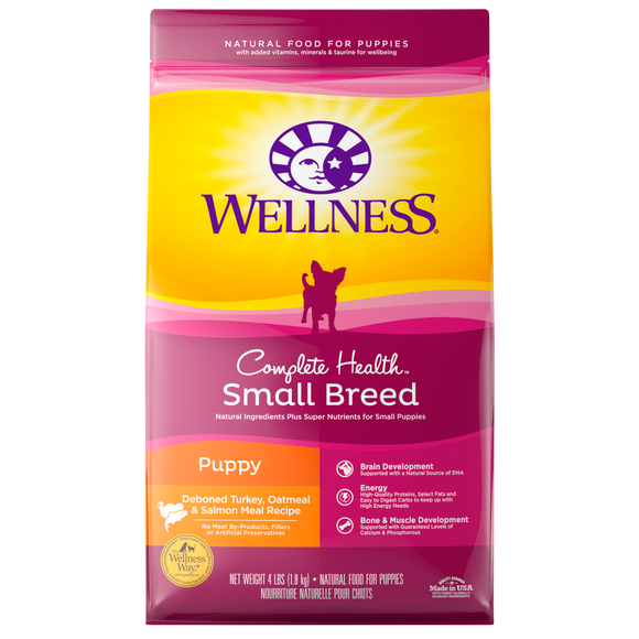 Wellness Complete Health Natural Small Breed Puppy Healthy Weight Turkey, Oatmeal and Salmon Meal Recipe Dry Dog Food